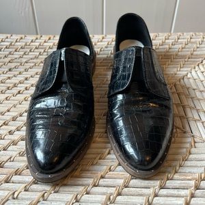 Freda Salvador Patent Leather Embossed Crocodile D’Orsay Flats - Size 7